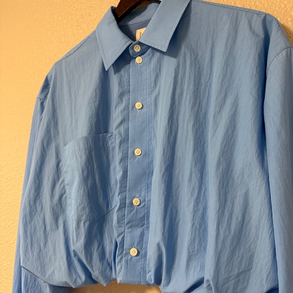 NWOT Helsa Bubble Shirt Blue Cropped Poplin Top Summer S Holiday Chic Cute Top - Picture 4 of 7